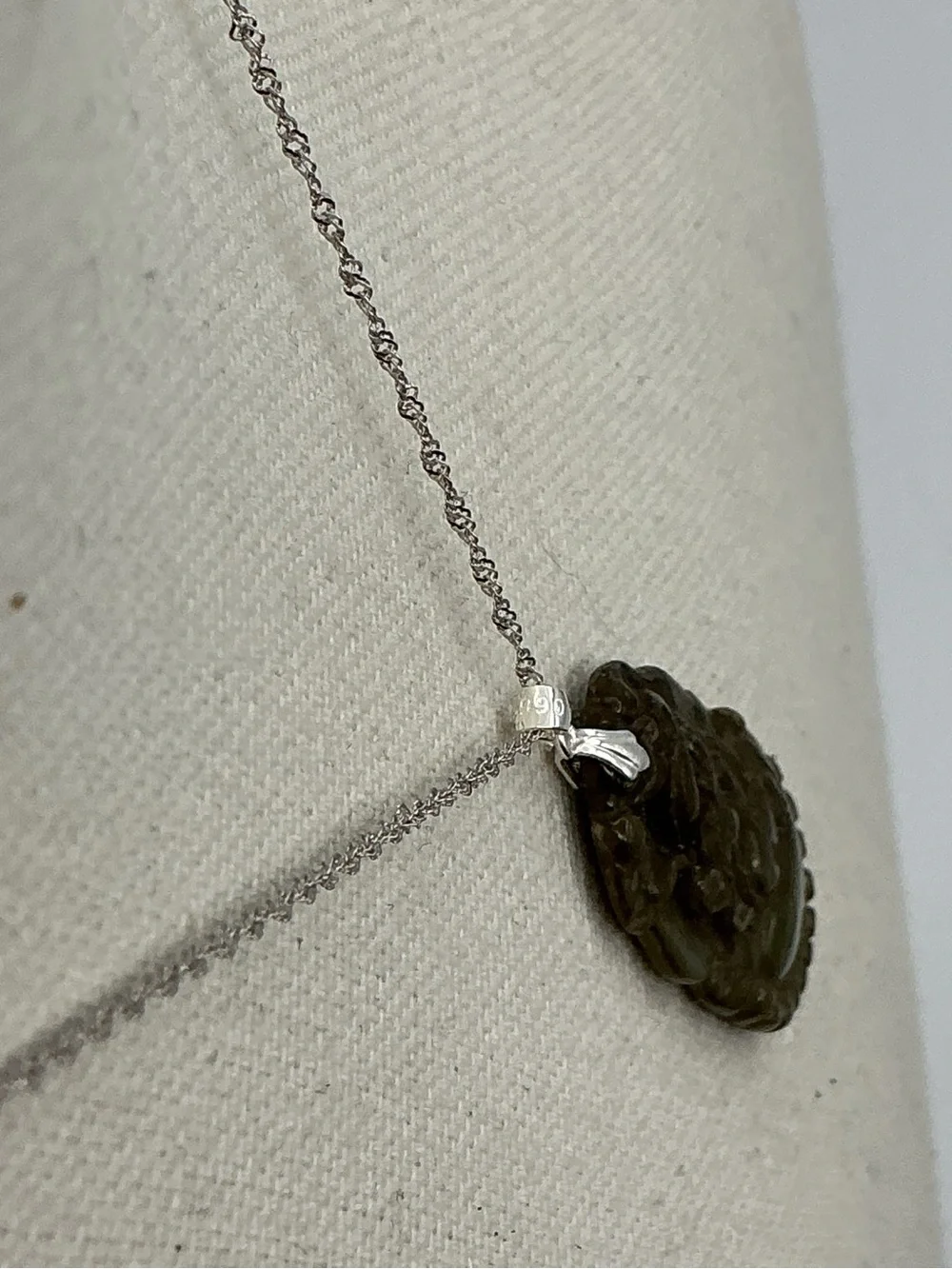 Olive Green Carved Jade Dragon Pendant Necklace